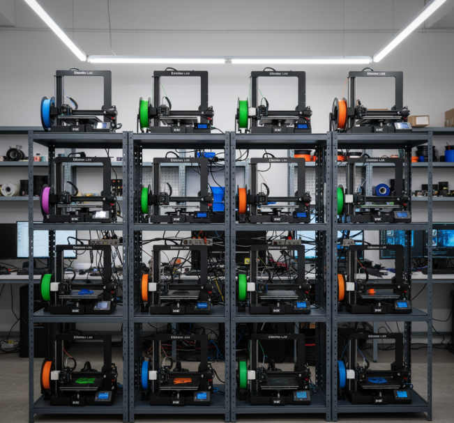 Professional 3D printer farm with multiple high-quality FDM printers
